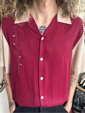 Vintage 50s 60s Da Vinci California Gabardine S/S Button Down Shirt ~ Size M